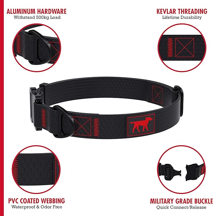 Tuff Pupper Waterproof Action Collar for Dogs | Heavy Duty Water Proof Dog Collar | Tear Proof & Odor Free | Rust-Proof Metal Hardware | Tactical Quick Release Buckle | for Adventurous, Active Dogs