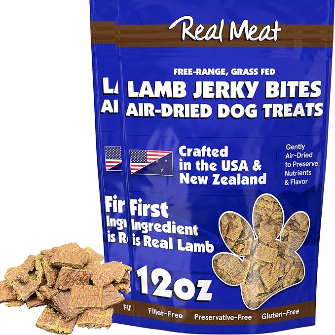 Real Meat Dog Treats - Two 12oz Bag of Bite-Sized Air-Dried Lamb Jerky for Dogs - Grain-Free Jerky Dog Treats Made up of 95% Human-Grade, Free-Range, Grass Fed Lamb - All-Natural Dog Treats