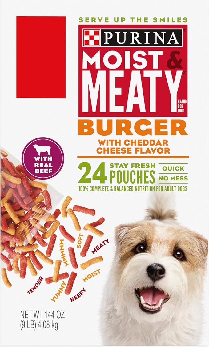 Purina Moist & Meaty Dry Dog Food, Burger with Cheddar Cheese Flavor - 24 ct. Pouch