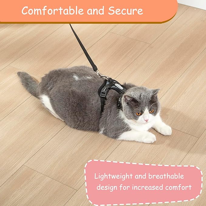 Cat Harness and Leash Set for Walking Lightweight Escape Proof Kitten Vest Harness Soft Fit for Cat Puppy Rabbits Easy Control (Grey Black, M(Chest:12.5''-19'', Neck:8''-12''))