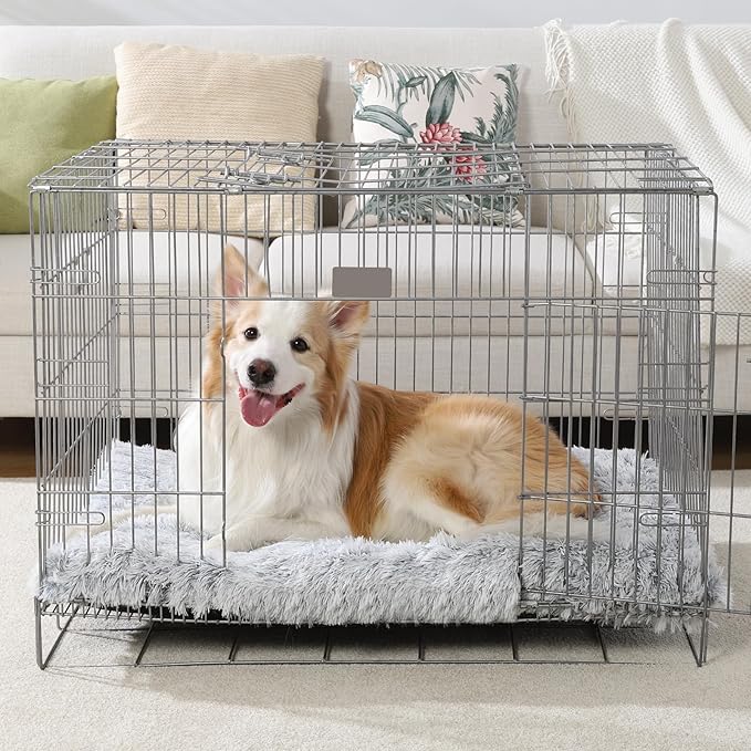 Vonabem Dog Bed, Extra Large, Plush Soft Pet Beds for XL Dogs, Crate Pad, Washable, 41L x 27W x 2H Inches, 100 lbs Capacity, Grey