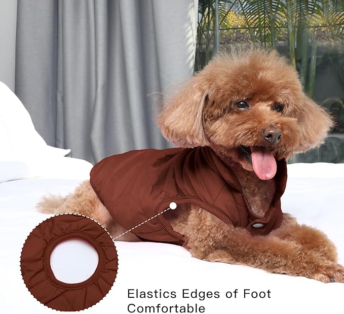 2 Layers Fleece Lined Warm Dog Jacket for Winter Cold Weather,Soft Windproof Medium Dog Coat,Brown XL