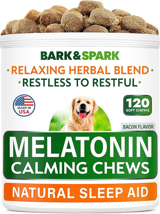 (Extra Strength) Calming Melatonin for Dogs Sleep - 6mg Dog Melatonin Chews for Small & Large Dogs, Puppy Melatonin Treats - Calming Aid for Dogs - Medium Doggie Sleeping Pills - 120 Treats
