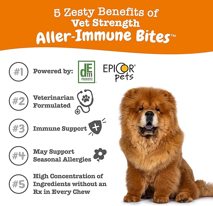 Zesty Paws Vet Strength Dog Allergy Relief Chews, Dog Probiotics for Itchy Skin and Ears, Smoked Cheese, 90ct