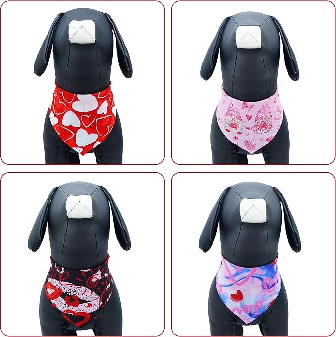Valentine's Day Dog Bandanas for Small Medium Dogs Breed 25 Inch Heart Lip Rose Dog Bandanas Adjustable Dogs Scarves Grooming M 7 Pcs