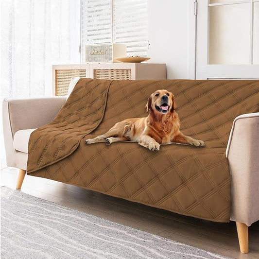 fuguitex Waterproof Dog Blanket Reversible for Small Dogs Resistant Leakproof Washable Couch Cushion Bed Protector Cover for Indoor Furniture Pet Friendly(52"*82",Brown+Brown