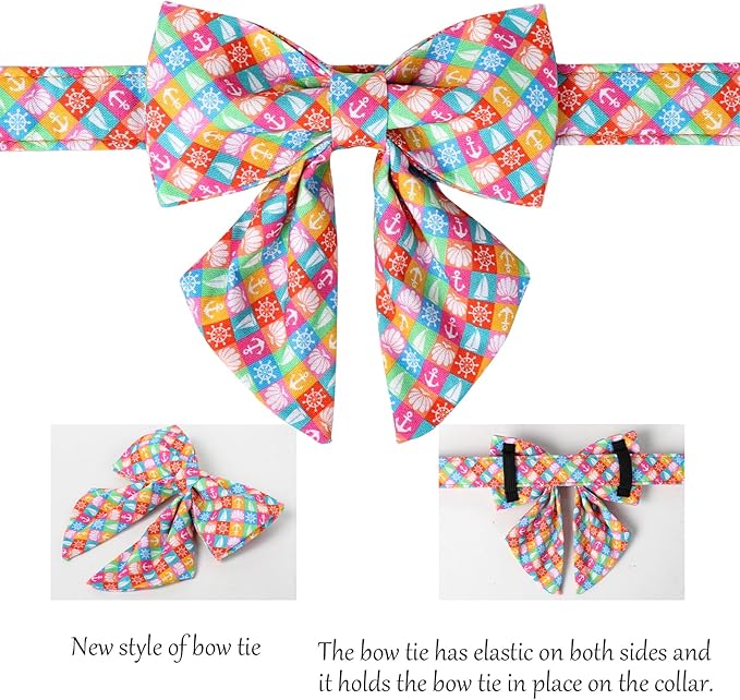 Lionet Paws Design Dogs Collar Cute Summer Sailor Bow Dog Collars for Girl Female Small Medium Dogs with Colorful Sailboat S