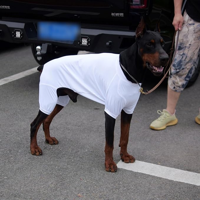 LoveLongLong Dog Jumpsuit with UV Protection and Quick-Dry Fabric for Spring Summer Pet Pajamas White 2XL