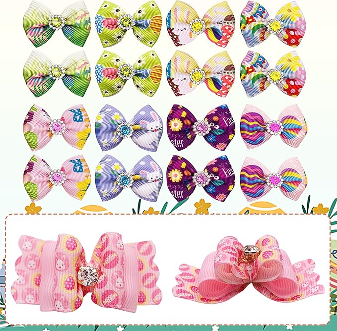 PET SHOW 20pcs Easter Small Dog Hair Bows with Rubber Bands for Medium Dogs Bunny Rabbits Puppies Cats Kittens Rabbits Yorkie Topknot Grooming Costumes Hair Accessories