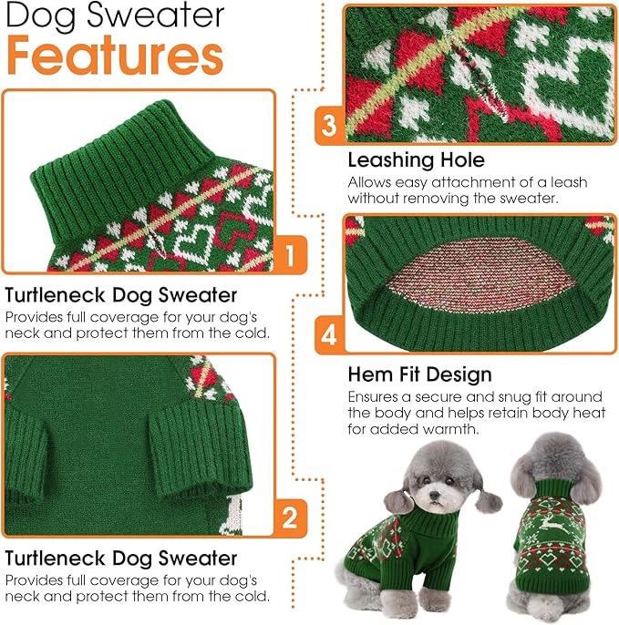 Queenmore Dog Christmas Sweater,Turtleneck Knitted Pullover Xmas Dog Clothes Sweatshirt,Dog Christmas Outfit, Warm Dog Sweaters for Small Dogs Boy Girl L