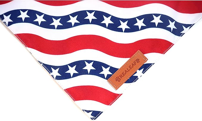 Realeaf 4th of July Dog Bandanas 2 Pack, Triangle Reversible American Flag Pet Patriotic Scarf for Boy and Girl, Premium Durable Fabric, USA Bandana for Large and Extra Large Dogs (X-Large)