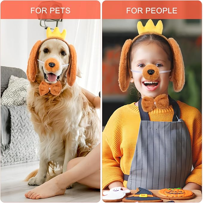Kisangel Dog Costume Accessories Set - Adjustable Dog Ears Headband, Tail, Paw Gloves for Cosplay, Party, Birthday, and Holiday Events