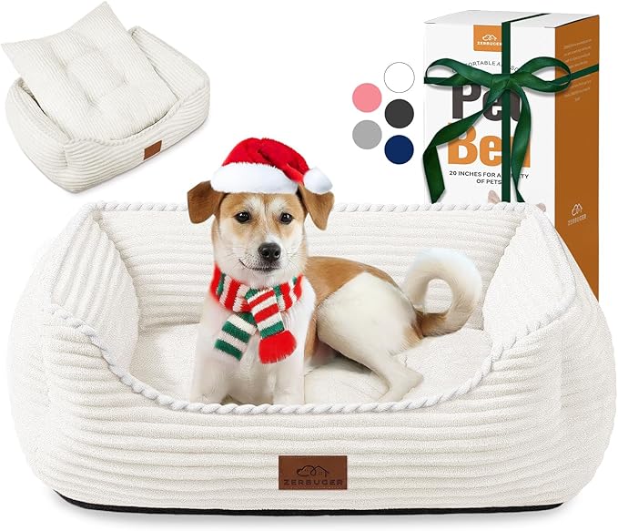 Rectangle Orthopedic Dog Bed for Large Dogs,Dog Sofa Beds Supportive Foam Pet Couch Bed with Removable Washable Mat and Nonskid Bottom (Large, Cream)