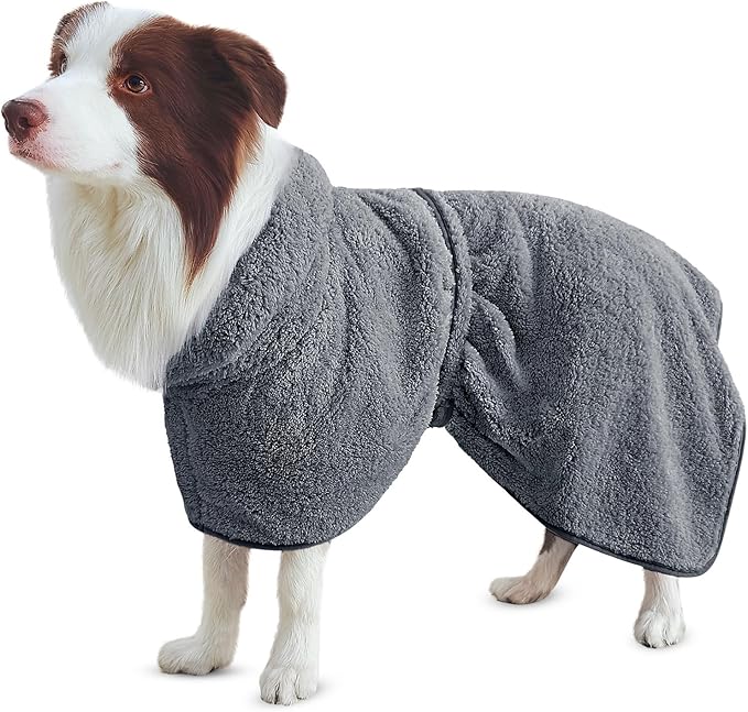 Bienbee Soft Dog Bathrobe,Super Absorbent & Quick-Drying Dog Robe with Hood, Cozy Drying Coat for After Bath, Grey XL