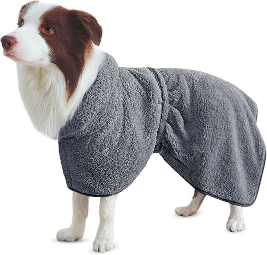 Bienbee Soft Dog Bathrobe,Super Absorbent & Quick-Drying Dog Robe with Hood, Cozy Drying Coat for After Bath, Grey XL