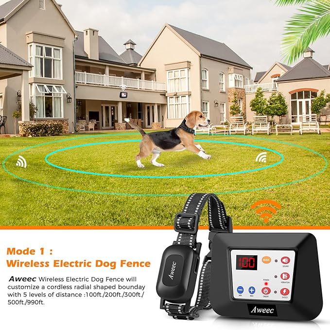 Wireless Dog Fence, 2-in-1 Electric Dog Fence & Training Collar with Remote, 2024 Pet Containment System, Dog Boundary Container,Suitable & Harmless for Small/Medium/Large Dogs