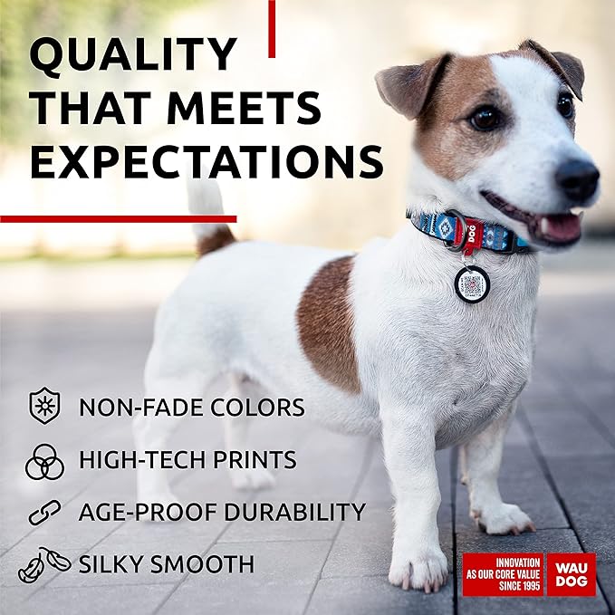 WAUDOG Nylon Dog Collar - Adjustable Dog Collar for Large Dogs, Small & Medium Dogs - Breakaway Puppy Collars for Large Breed Dogs - Boy & Girl Dog Collars with Durable Plastic Buckle and QR Dog Tag