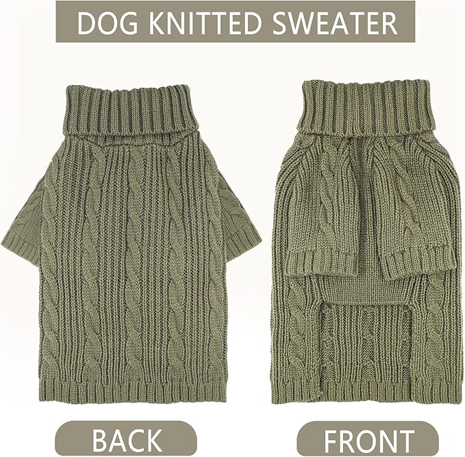 Turtleneck Dog Sweaters Dog Clothes for Small Dogs Dog Knitted Warm Sweater Puppy Cold Weather Clothes Small Dog Pullover Sweater Fall Winter Doggie Outfits Cat Apparel (Green, Large)