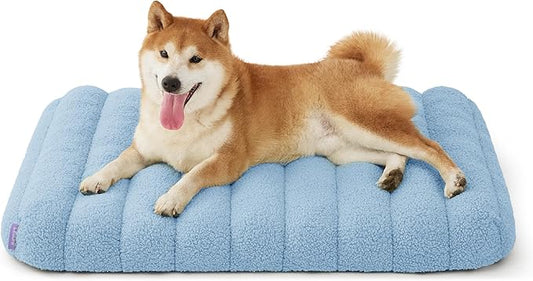 Lesure Cute Orthopedic Dog Bed Medium Size Dog, Waterproof Chic Flat Pet Beds with Removable Washable Cover, Fuzzy Thick Egg Crate Foam Pet Mat for Indoor Use (30" x 20", Blue)
