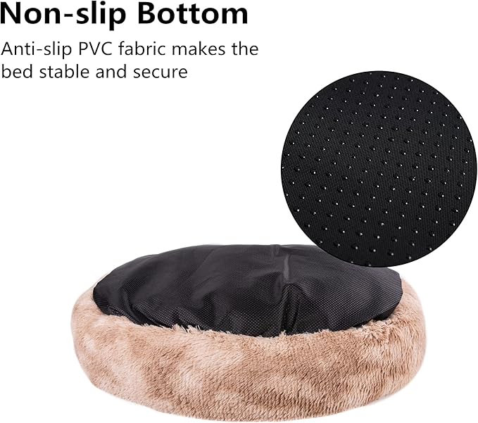 Coohom Oval Calming Donut Cuddler Dog Bed,Shag Faux Fur Cat Bed Washable Round Pillow Pet Bed(30"/36") for Small Medium Dogs (XXL(43"x34"x8"), Beige2021)