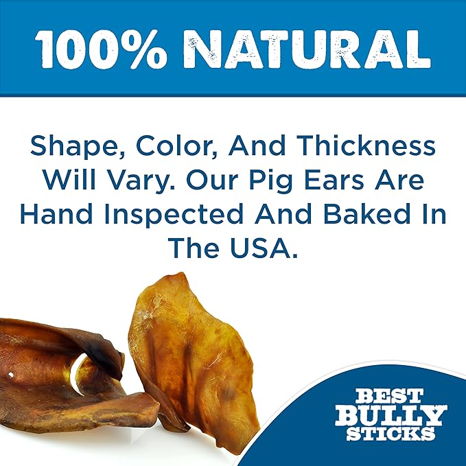 Best Bully Sticks Pig Ears - 25 Count (Pack of 1) - All Natural, USA Baked and Packed, Single Ingredient, Easily Digestible 100% Pork Chew Treat - Puppies, Small, Medium, Large Dogs