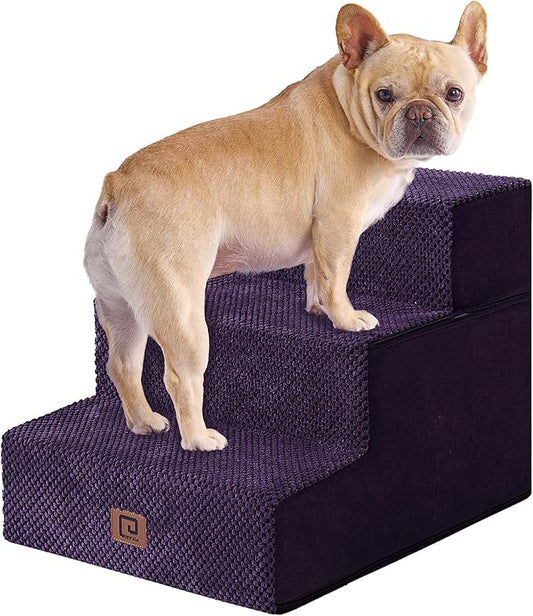 EHEYCIGA Dog Stairs for Small Dogs 13.5" H, 3-Step Dog Steps for Couch Sofa and Chair, Pet Steps for Small Cats, Non-Slip Balanced Pet Ramp Indoor, Purple