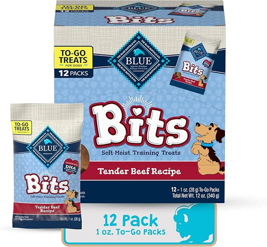 Blue Buffalo BLUE Bits Natural Soft-Moist Training Dog Treats TO-GO, Beef Recipe 1-oz Bags (Pack of 12)