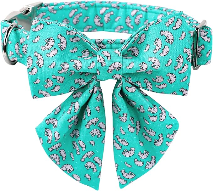 Lionet Paws Summer Dog and Cat Collar with Sailor Bow, Soft Comfortable Adjustable Cute Manatee Collar for Puppies and Cats, Neck 8-12 inches
