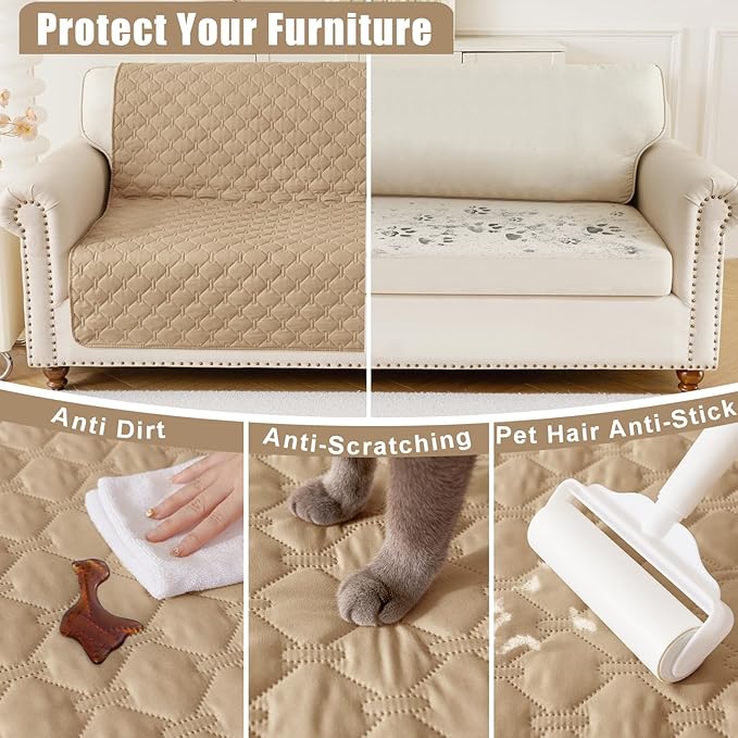 Smiry Waterproof Dog Bed Cover Blanket, Soft Reversible Pet Blanket, Washable Leakproof Cats Dogs Couch Cover for Sofa, Couch, Furniture (30x70 Inch, Camel/Beige)