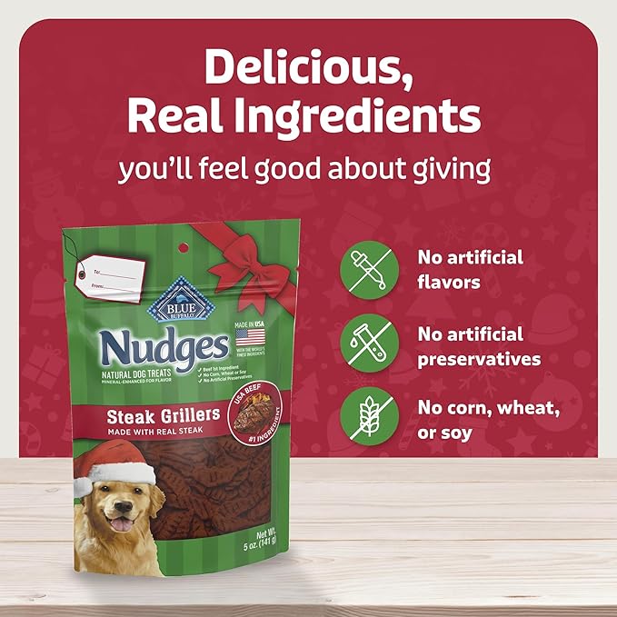 Blue Buffalo Nudges Grillers Dog Treats, Steak, 5-oz. Seasonal Bag