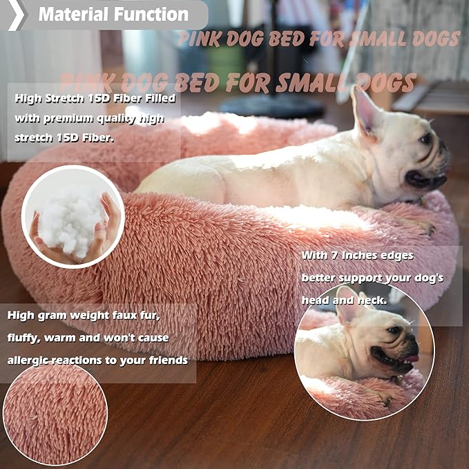 Puppy Beds for Small Dogs Washable 23 Inches Deep Sleep Calming Bed for Girls Chihuahua,Pet Dog Beds Fits up to 20 lbs Pets Beds Machine Washable Dog Bed,Pink