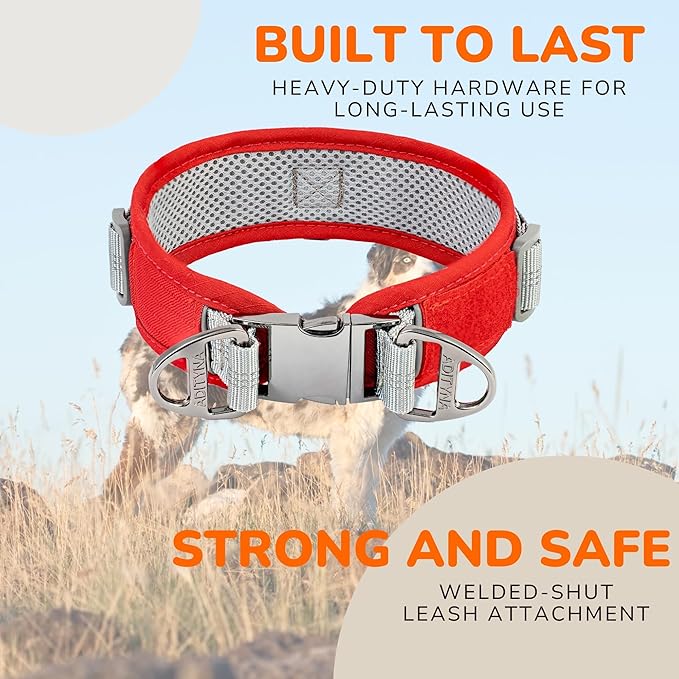 Durable 2-inch Adjustable Dog Collar with AirTag Holder for Large Dogs – Reflective, Heavy-Duty Metal Buckle, Comfortable Mesh Lining, Includes US Flag Patch (Red, Large: Fit 18" - 23" Neck)