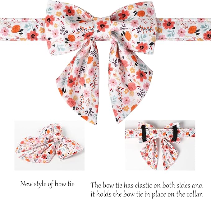 Lionet Paws Design Dogs Collar Cute Flower Sailor Bow Dog Collars for Girl Female Small Medium Dogs with Summer Floral S