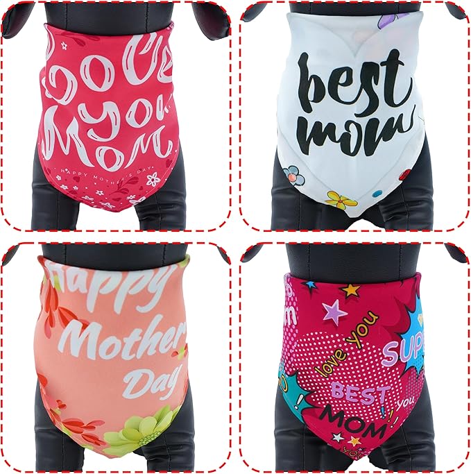 50PCS Mother’s Day Dog Bandanas for Large Extra Large XL XXL Triangle Bibs Head Scarves for Boys Girls Grooming Accessories Costume