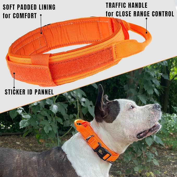 ADITYNA Tactical Dog Collar for Large Dogs - Soft Padded, Heavy Duty, Service, Adjustable, Military, K9 Collar with Handle for Training and Walking