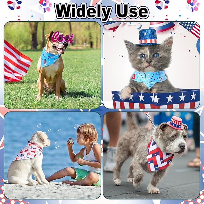 Sanwuta 120 Pcs Patriotic Dog Bandanas Bulk 4th of July Pet Scarves Adjustable Soft Cute Dog Triangle Scarfs for Medium Small Dogs Cats Large Puppy