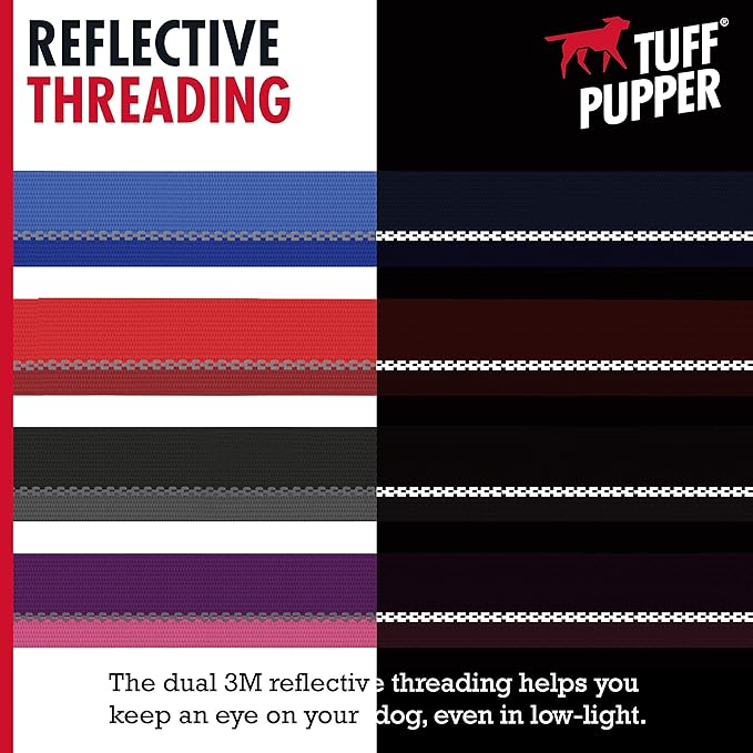 Tuff Pupper Heavy Duty Dog Collar | Reflective with Aluminum D-Ring Leash Clip | Separate Dog ID Tag Attachment | Easy Sizing for All Breeds