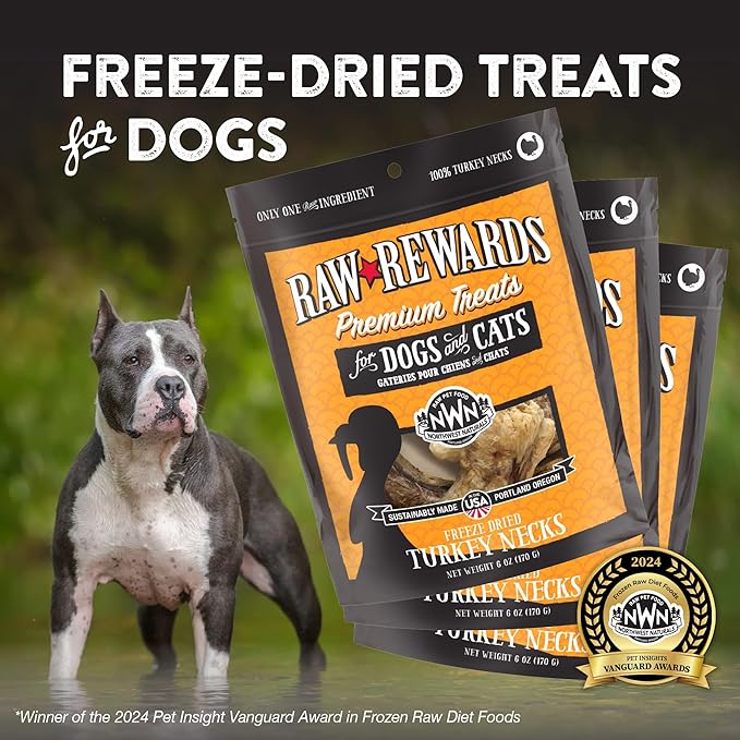 Northwest Naturals Raw Rewards Freeze-Dried Turkey Neck Treats for Dogs and Cats - Bite-Sized Pieces - Healthy, 1 Ingredient, Human Grade Ingredients, All Natural, Made in USA, 6 Oz (Pack of 3)