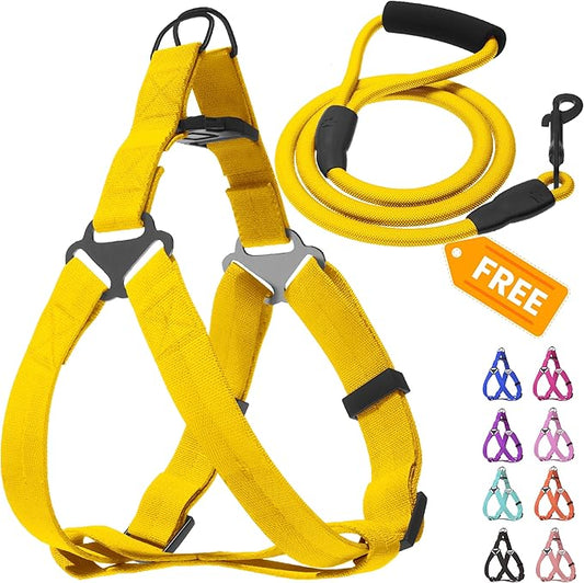 Step in No Pull Dog Harness, Free Upgrade Ultra Durable Dog Rope Leash Harness Nylon (2-in-1) Non-Slip Adjustable, Easy Control Handle, Strong Metal, Vest Harness for Puppy Dog - Yellow S