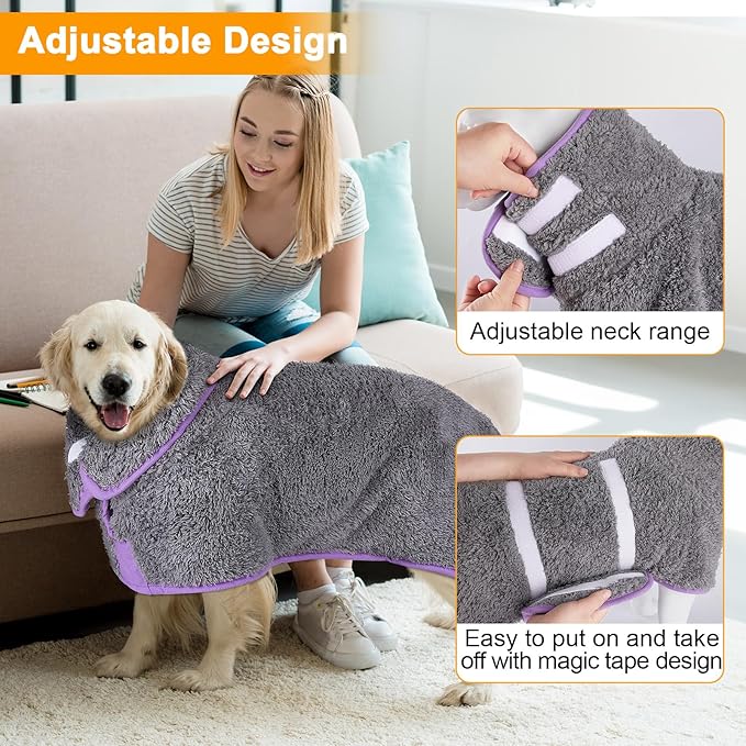 Unicorn Catcher Dog Bathrobe Super Absorbent Dog Towels for Drying Dogs Large Quick Drying Dog Robes for After Bath Soft Dog Drying Towel Adjustable Dog Drying Coat to Keep Dog Warm(S-XXL)