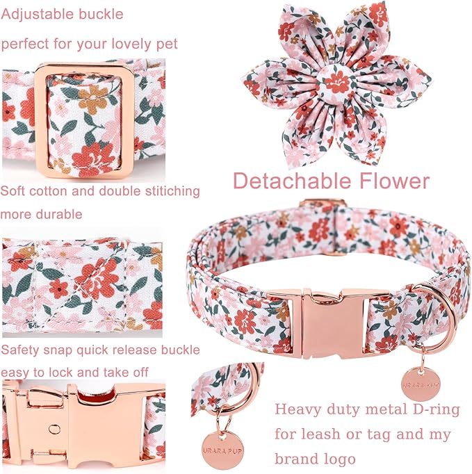 Cute Flower Dog Bowtie Collar, Detachable Flower Bow Puppy Collar with Metal Buckle for Dogs, Medium, Pink