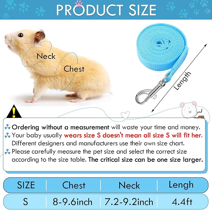 SATINIOR 2 Pieces Guinea Pig Clothes Baby Ferret Rats Hamster Soft Mesh Harness Leash Vest Set with Bell for Guinea Pigs, Hamster, Ferret, Rabbit, Chinchilla and Similar Small Animals (Blue, Black,S)