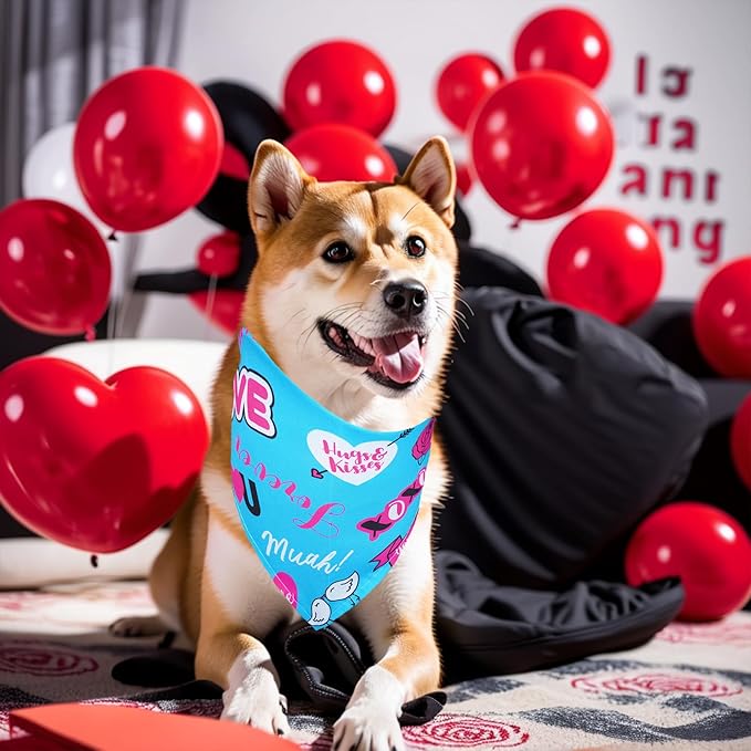 10PCS Valentines Day Dog Bandanas with Heart Lip Rose Love Print for Small XS Breed Dog Triangle Bibs Scarves for Boys and Girls Holiday Grooming Accessories