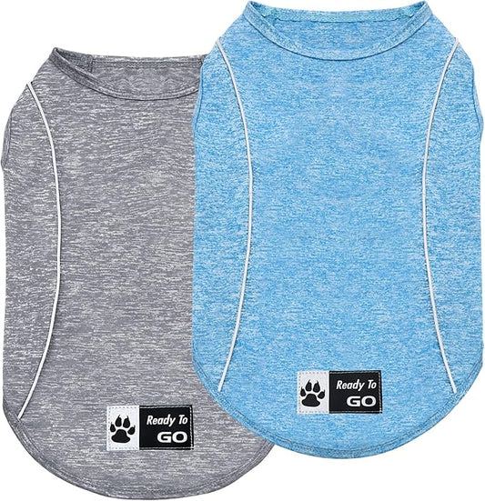 KYEESE 2Pack Dog Shirt Quick Dry Breathable Dog Shirt for Small Dogs with Reflective Stripe Athletic Tank Top Puppy Clothes,Grey+Blue,M