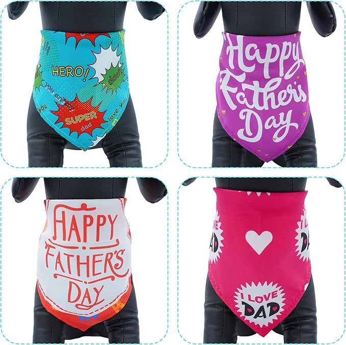 50PCS Father’s Day Dog Bandanas for Large Extra Large XL XXL Triangle Bibs Head Scarves for Boys Girls Grooming Accessories Costume
