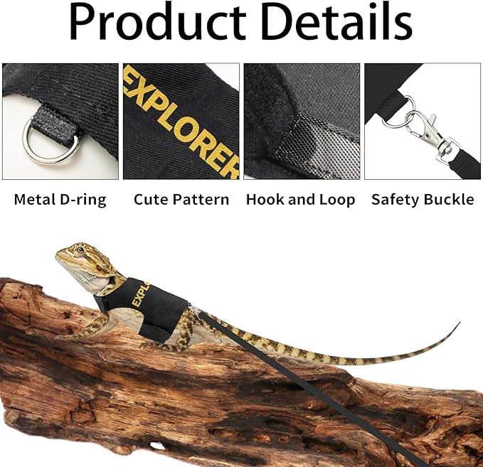 Bearded Dragon Harness and Leash Set,Bearded Dragon Clothes Escape Proof Lizard Reptile Small Animal Adjustable Harness and Leash Rope for Walking Outdoor