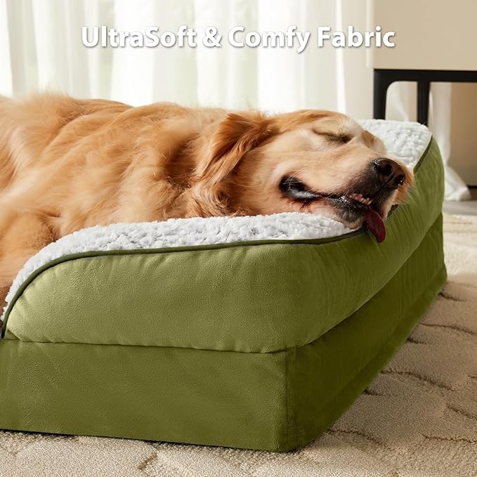 Orthopedic Dog Bed for Large Dogs, Egg Crate Foam Bed for Large Dogs, Equipped with Removable Waterproof Pillow Cover and Anti-Slip Bottom, Pet Bed
