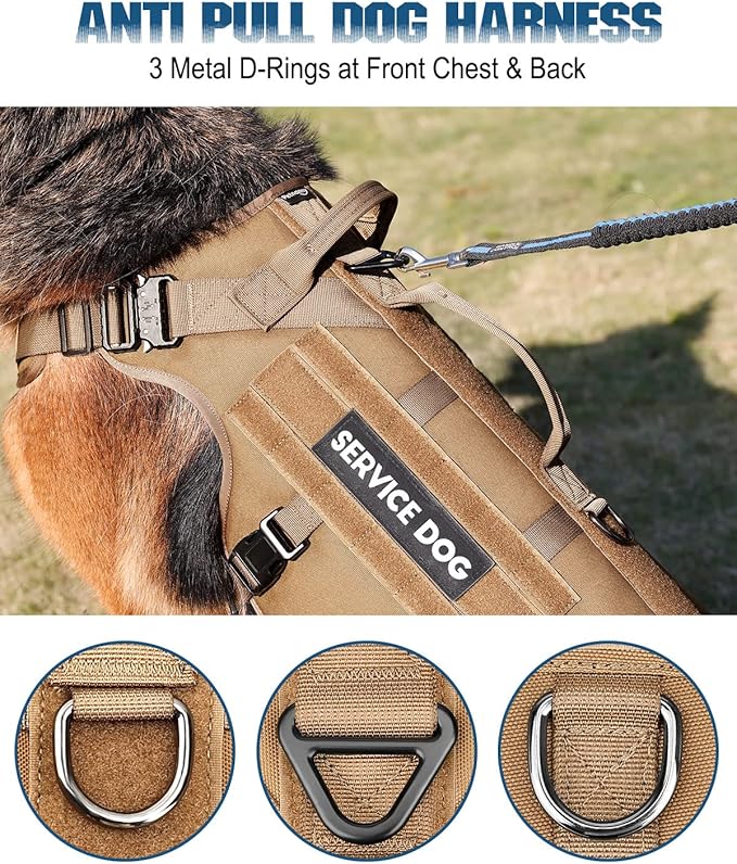 Tactical Dog Harness - PETNANNY Service Dog Vest for Large Dogs Fully Body Coverage in Training Dog Harness with 2 Reflective Dog Patches, Handle, Hook and Loop Panels, Dog MOLLE Vest (Khaki, XL)