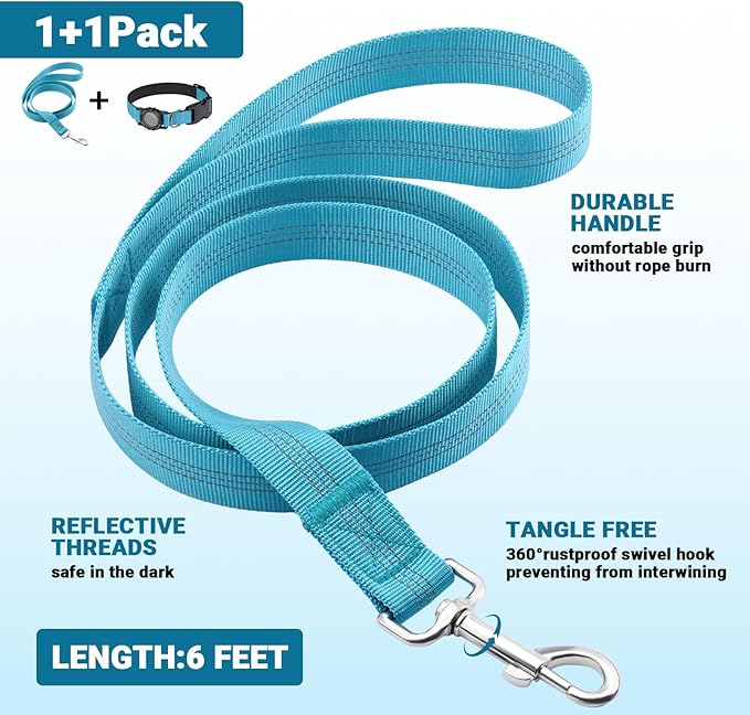 AirTag Dog Collar and Leash, IP68 Waterproof Integrated with Reflective, Ultra-Durable, Comfortable Padded, Heavy Duty Dog Collars for Small Medium Large Dogs, S (10.6"-13.6"), Blue