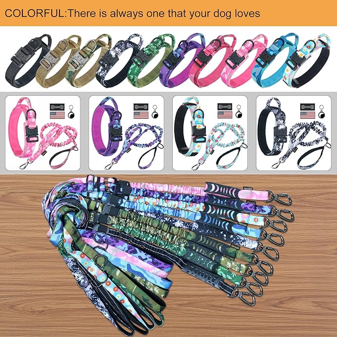 Hotsky Tactical Dog Collar, Adjustable Military Training Nylon Airtag Collar with Handle and Heavy Duty Metal Buckle for Medium Large Dogs, with Airtag Holder and Two Patches(Hotpink Camo,XL)